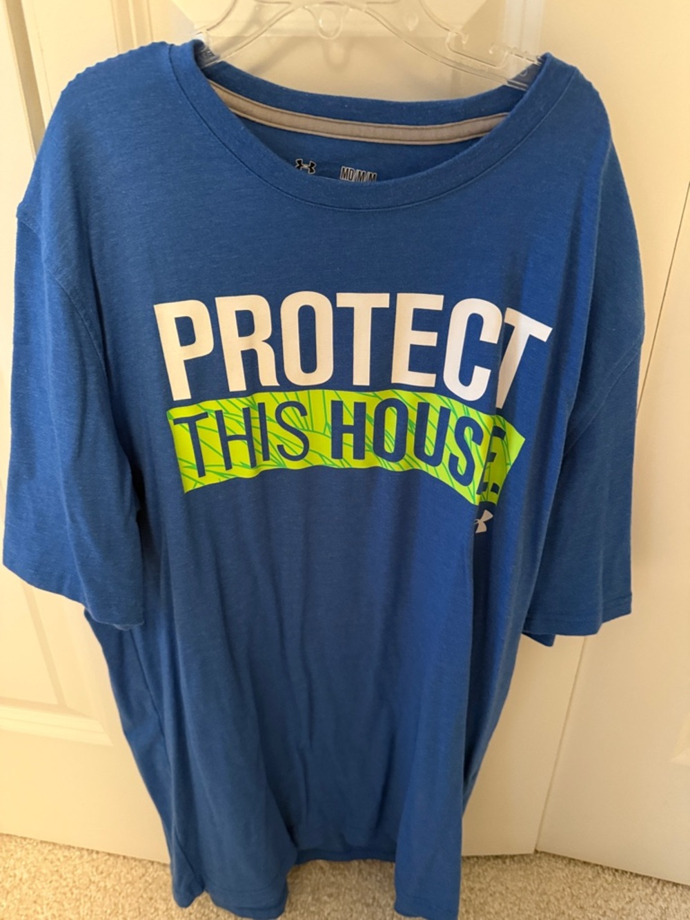 Under Armour Blue Tee with White and Neon Green Graphic